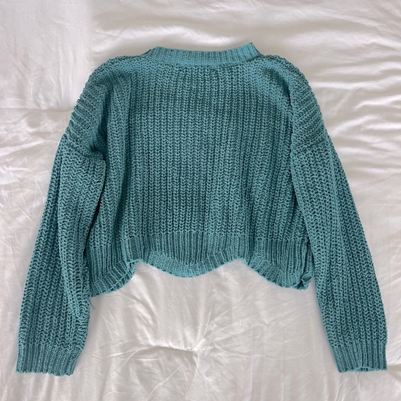 Turquoise Cropped Knit Sweater Favlux - Picture 2 of 3